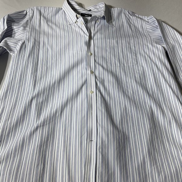 Lands End Supima Pinpoint Oxford Mens Tall Dress Shirt 17.5 37 Blue & White XL - Picture 2 of 8